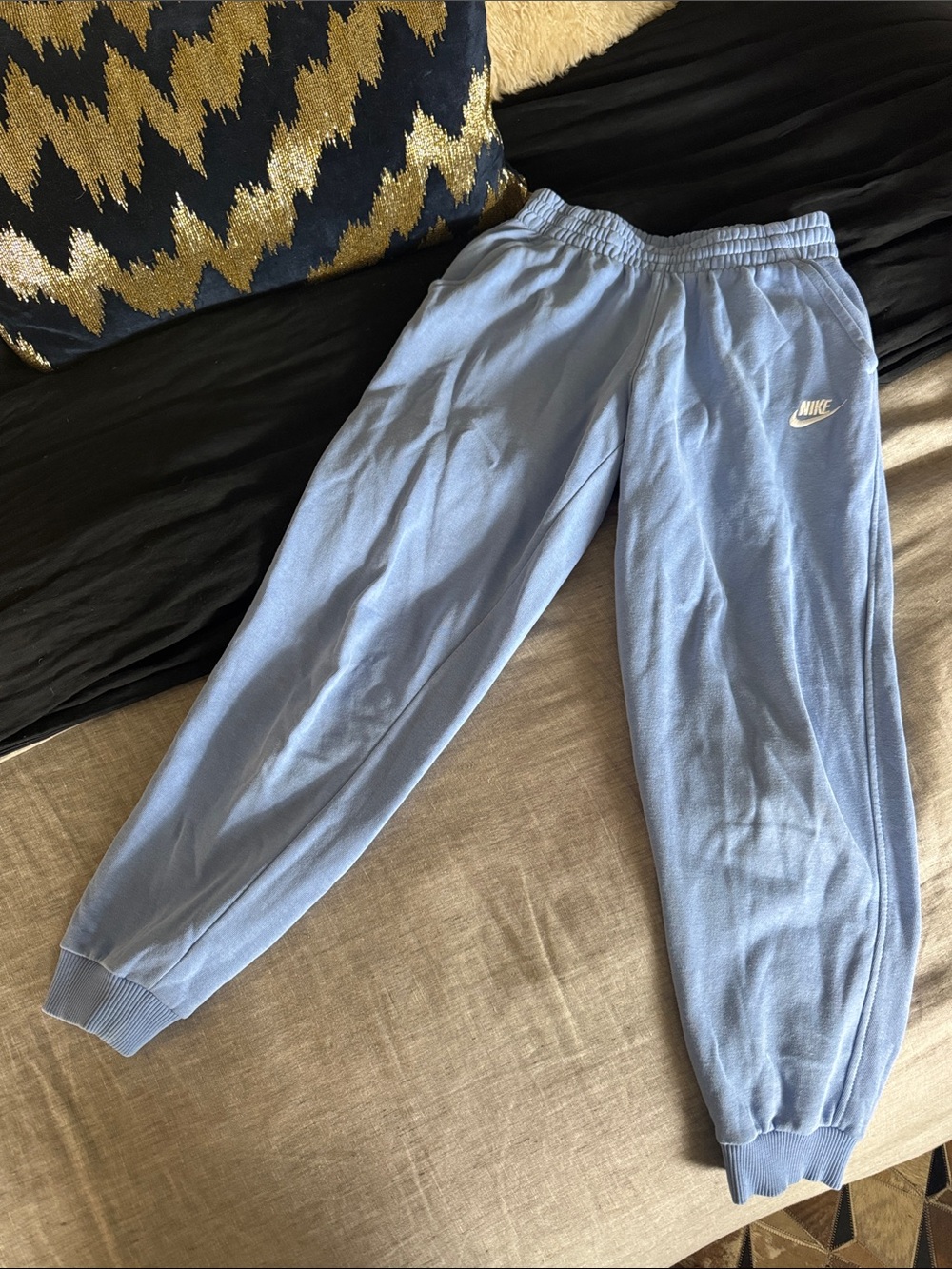Nike Light Blue Kids Fleece Joggers with White Logo Large